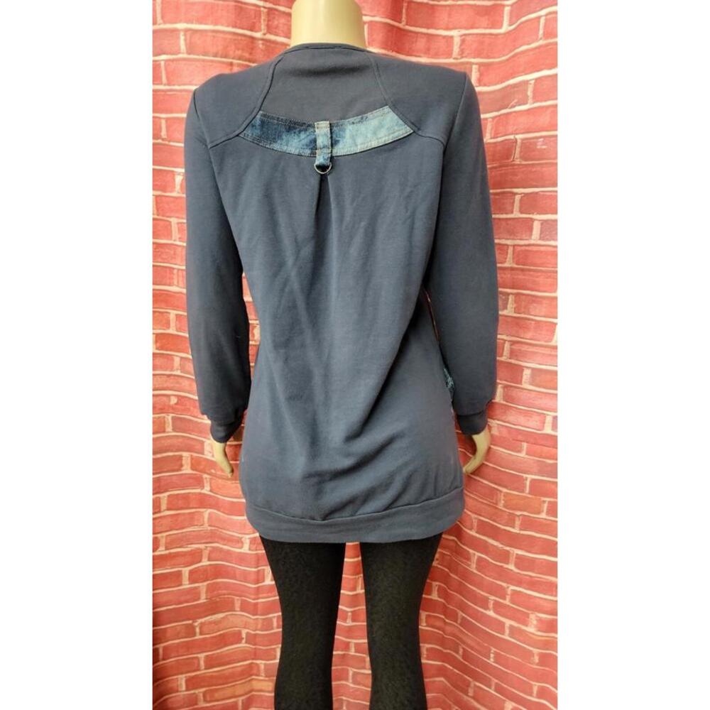 GHOLE, Made In France Size 3 RARE Womens Embellished Artwear Sweatshirt Navy #C6 - Picture 4 of 9